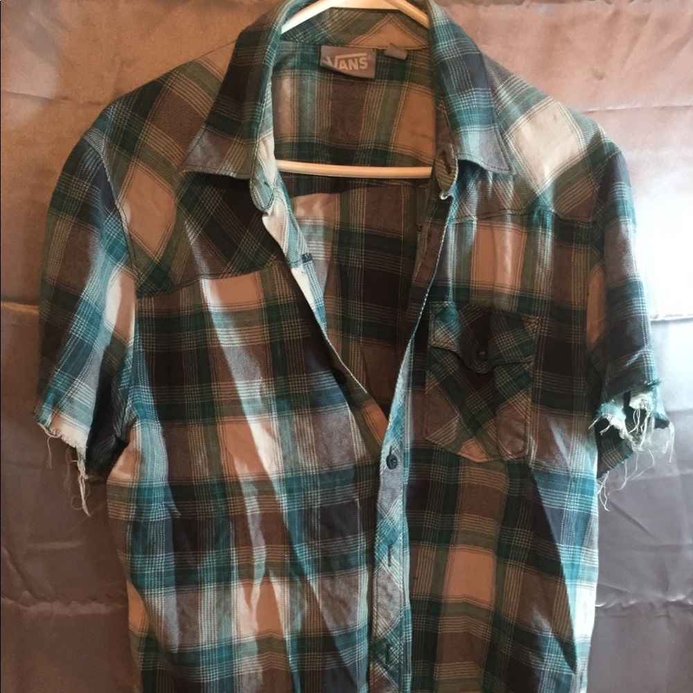 Vans cutoff button up skate shirt green blue